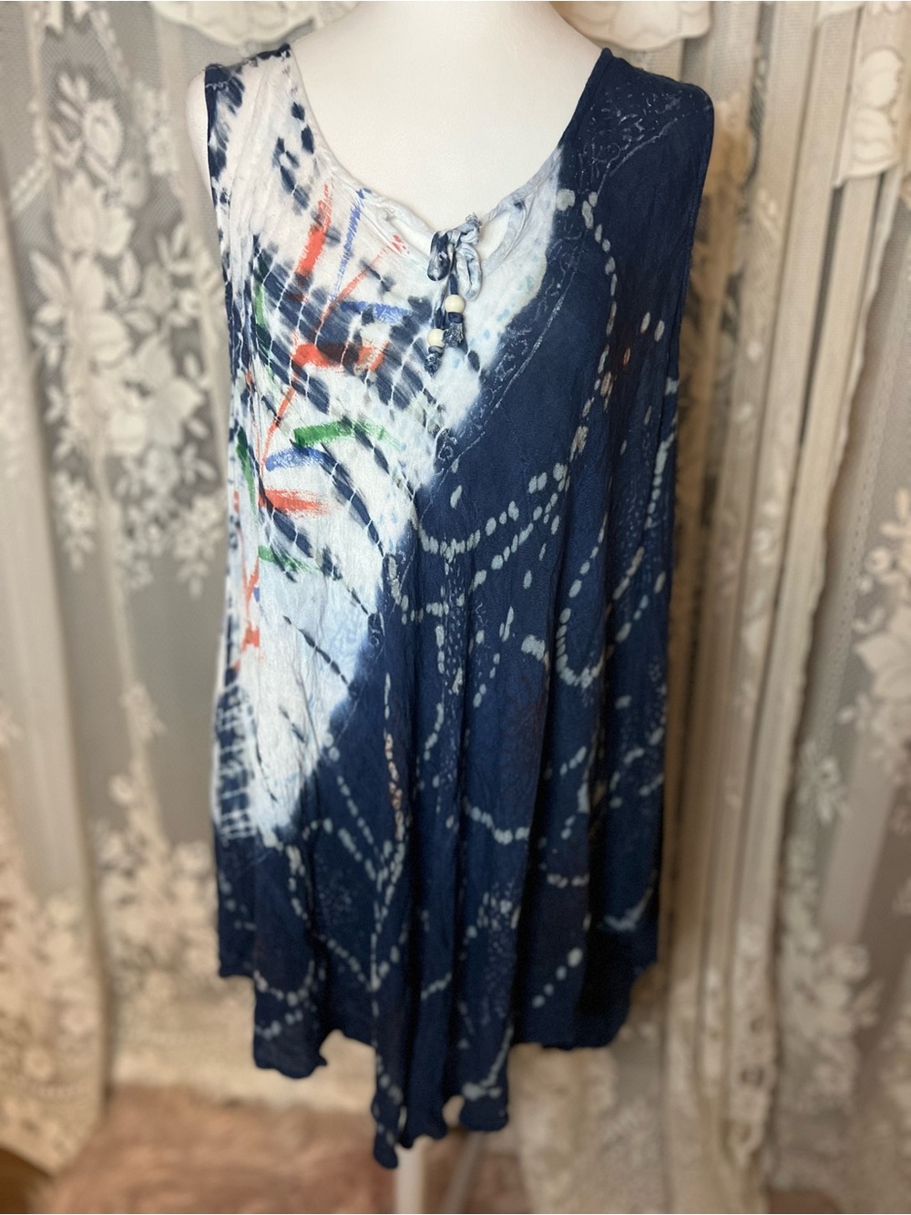Sleeveless Tie-Dye Tunic Top - Navy Multi Papa Vancouver